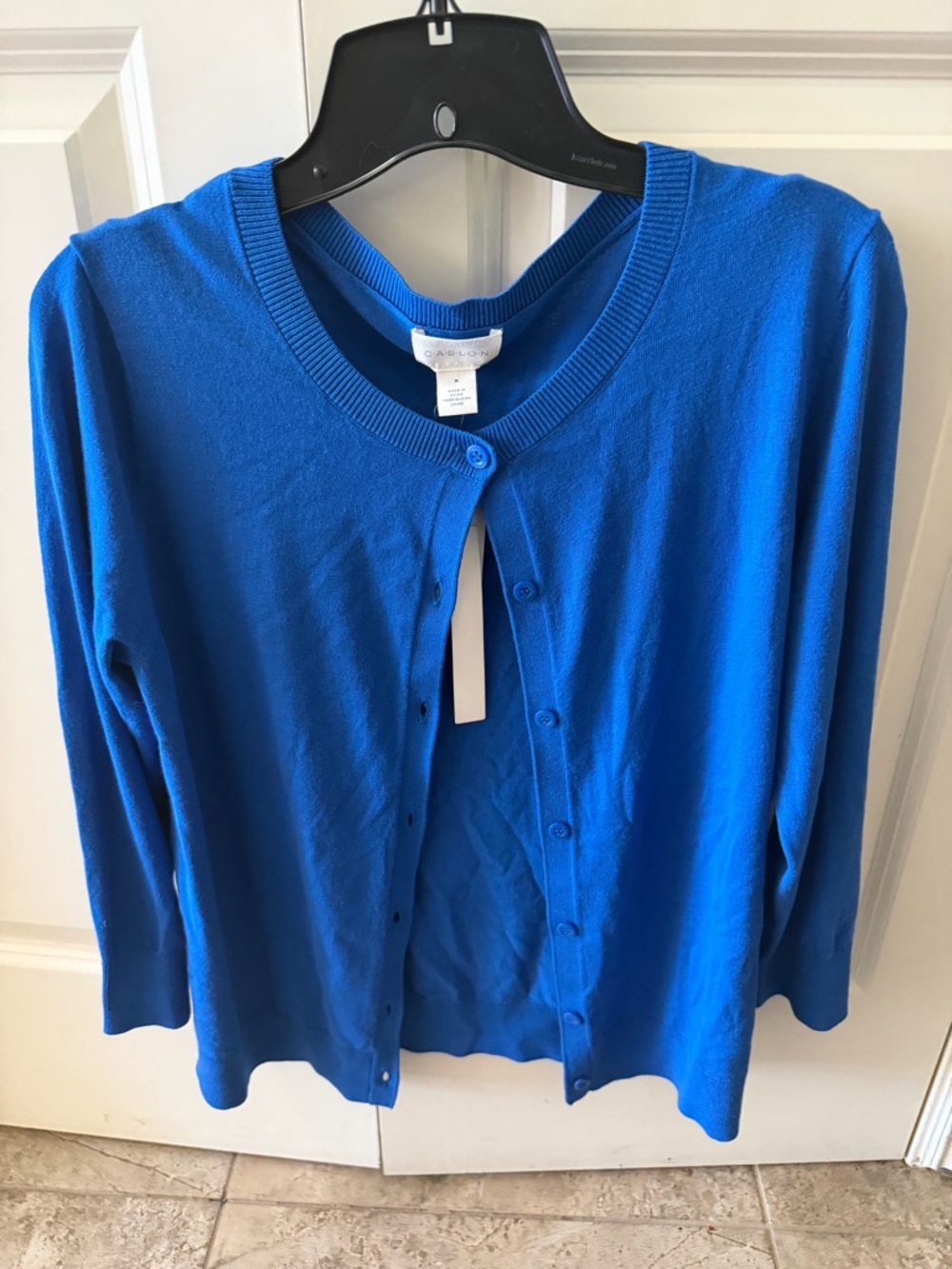 Caslon Bright Blue Crewneck Button Cardigan